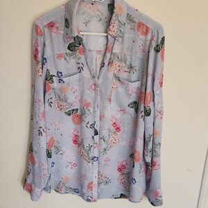 Express Floral Button-Up Blouse